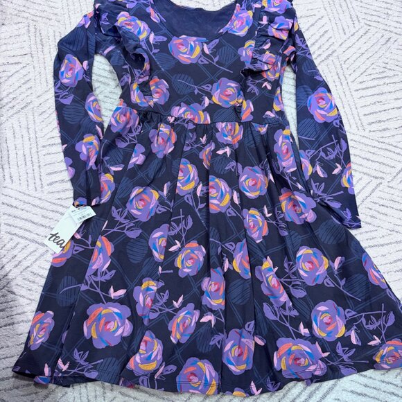 NWT Tea Collection Ruffle Shoulder Ballet Purple Flower Dress - Picture 1 of 6